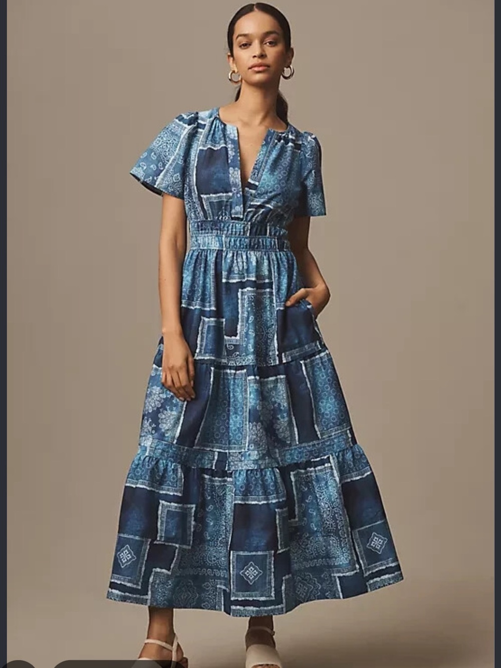 Anthropologie The Somerset Blue Patchwork Art To Wear Paisley Bandana Maxi Dress